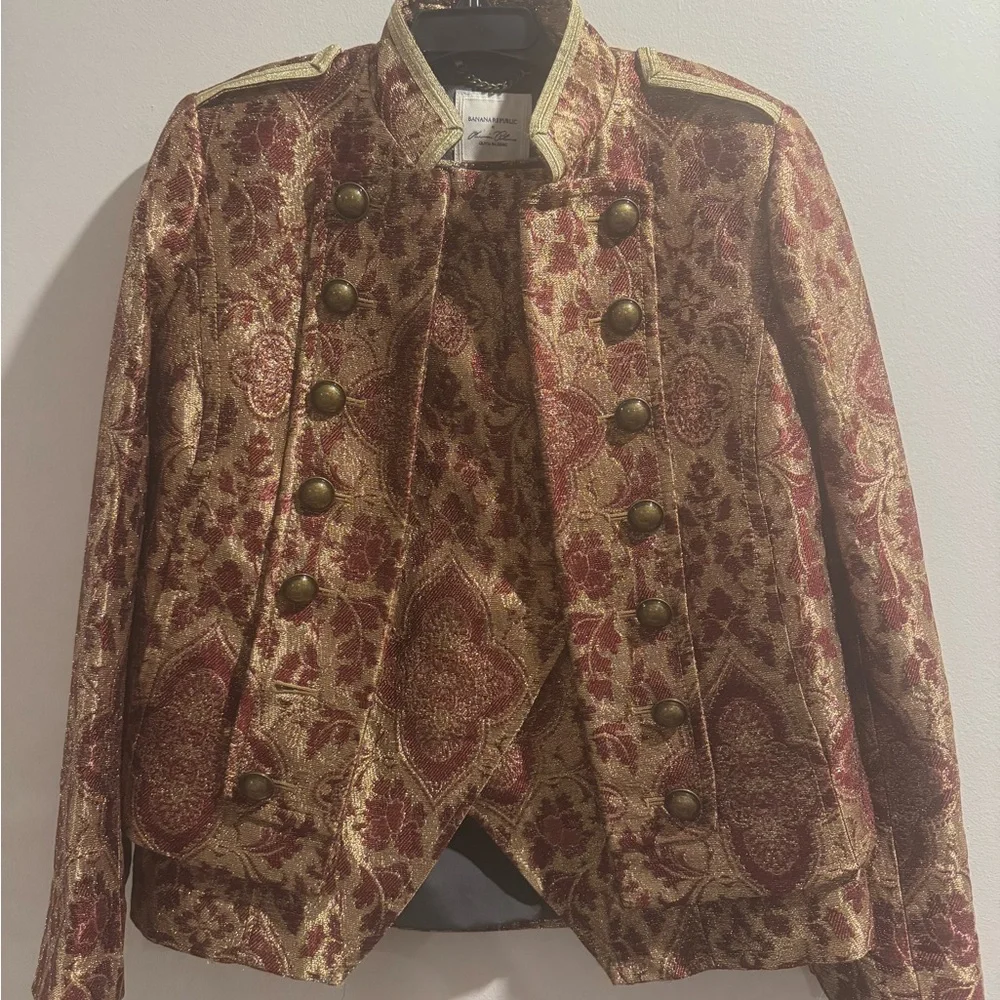 Metallic Paisley Brocade Military Jacket - Gold - Picture 5 of 5